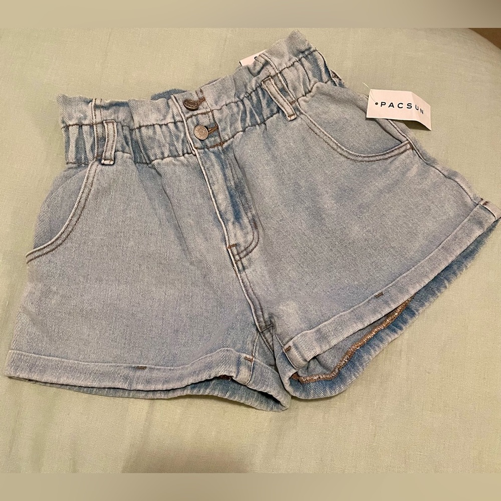 PacSun Abbie Blue Paperbag Denim Mom Shorts